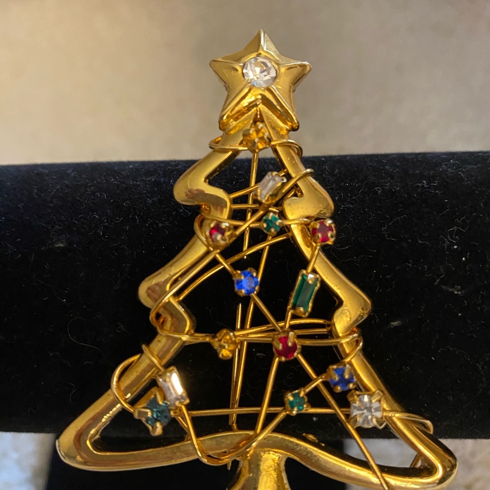 ⚫️ Christmas Tree brooch vintage gold toned - Picture 3 of 6